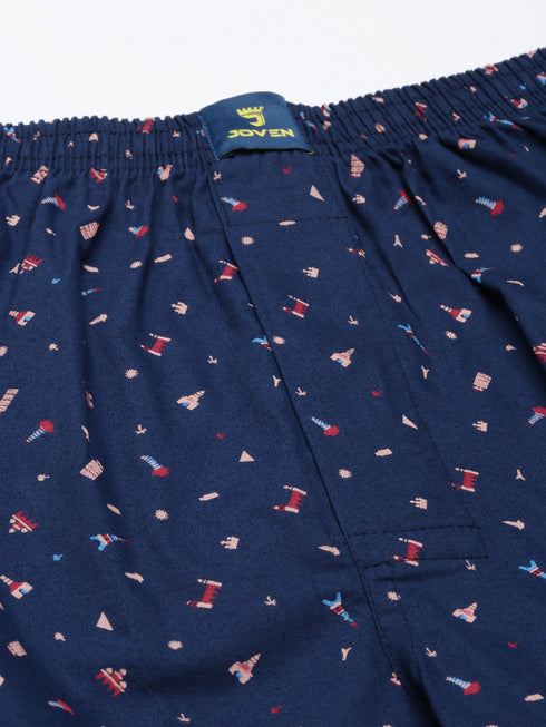 Navy Blue Printed Pure Cotton Boxer